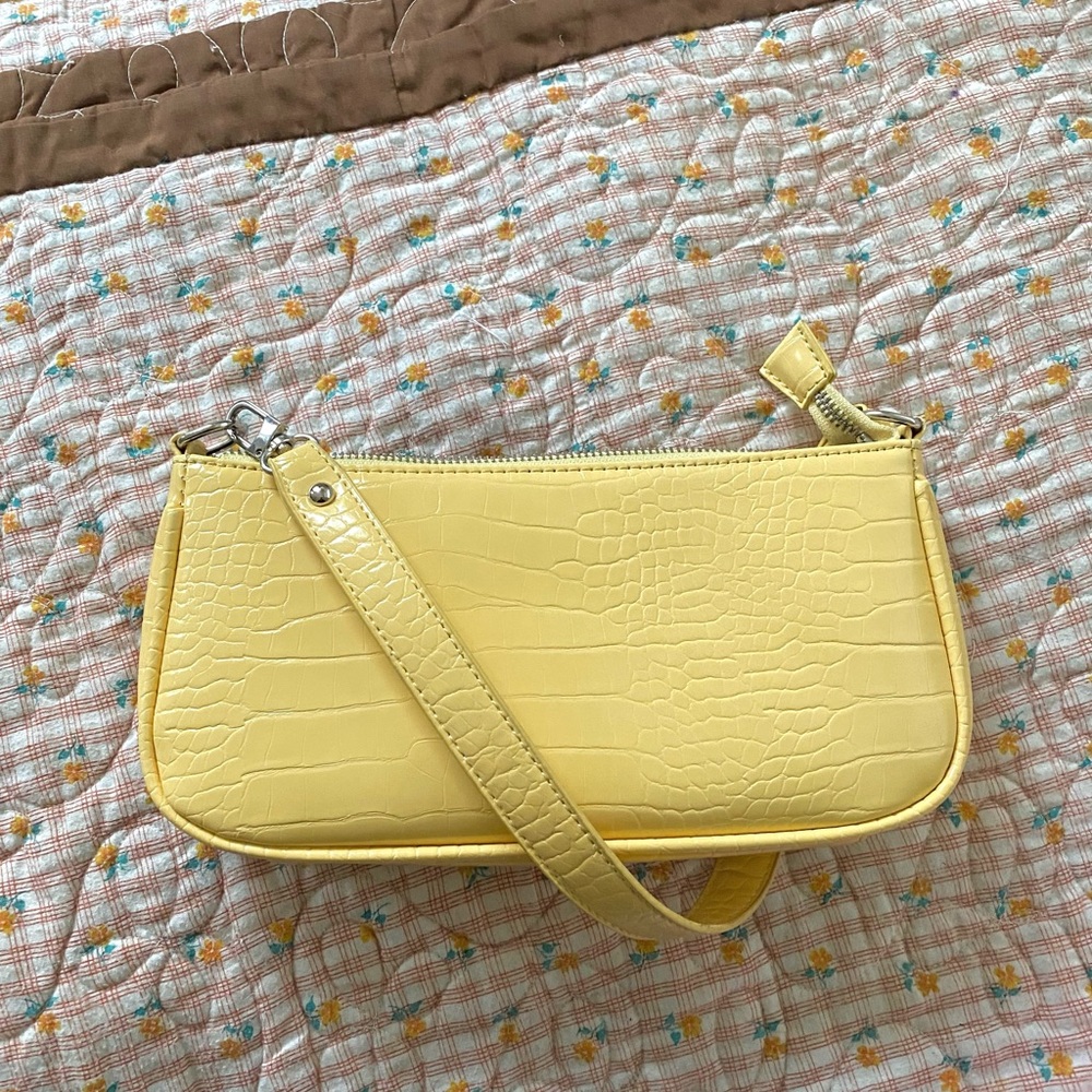 Yellow Croc baguette shoulder bag
